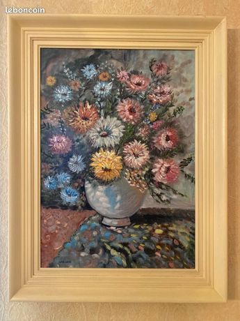 Ancien tableau bouquet de fleurs signé