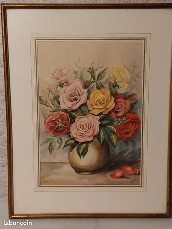 Tableau ancien bouquet de fleurs